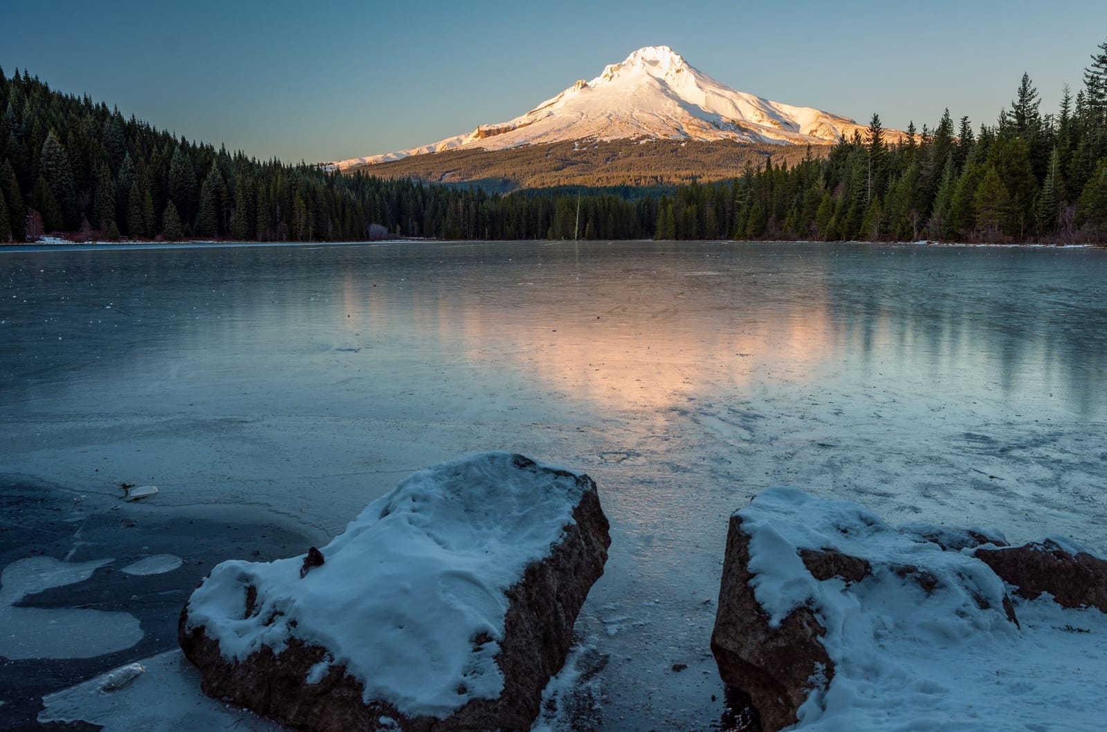 Frozen reflection of Mount Hood